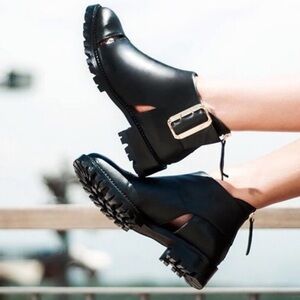 JEFFREY CAMPBELL Flamel Cut Out Black Leather Loafers Boots